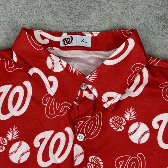 MLB Washington Nationals Shirt Mens Red Hawaiian Baseball Lightweight Button Up - Picture 3 of 8
